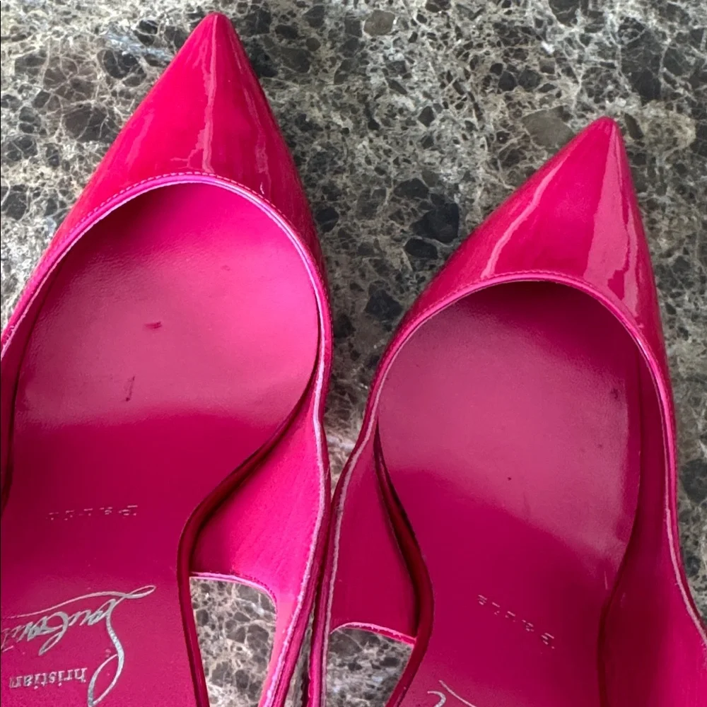 Christian Louboutin hot chick sling pinup pink patent scallop stiletto sz 39.5